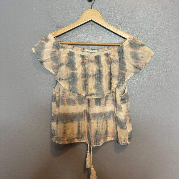 VITAMIN A tie dye stripe print off shoulder ruffle tank size XS - Picture 1 of 6